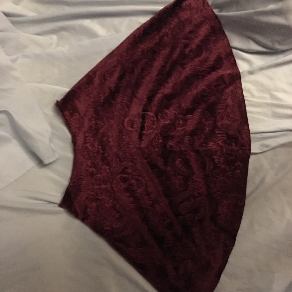 Burgandy skull and rose pattern circle skirt